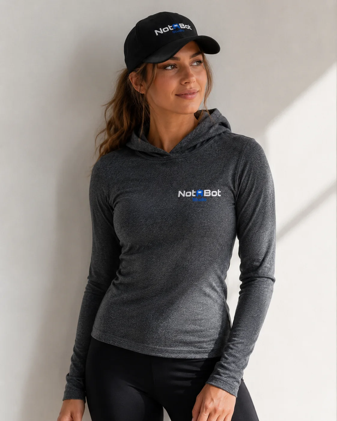 Graphite Notabot Studio performance hoodie and cap